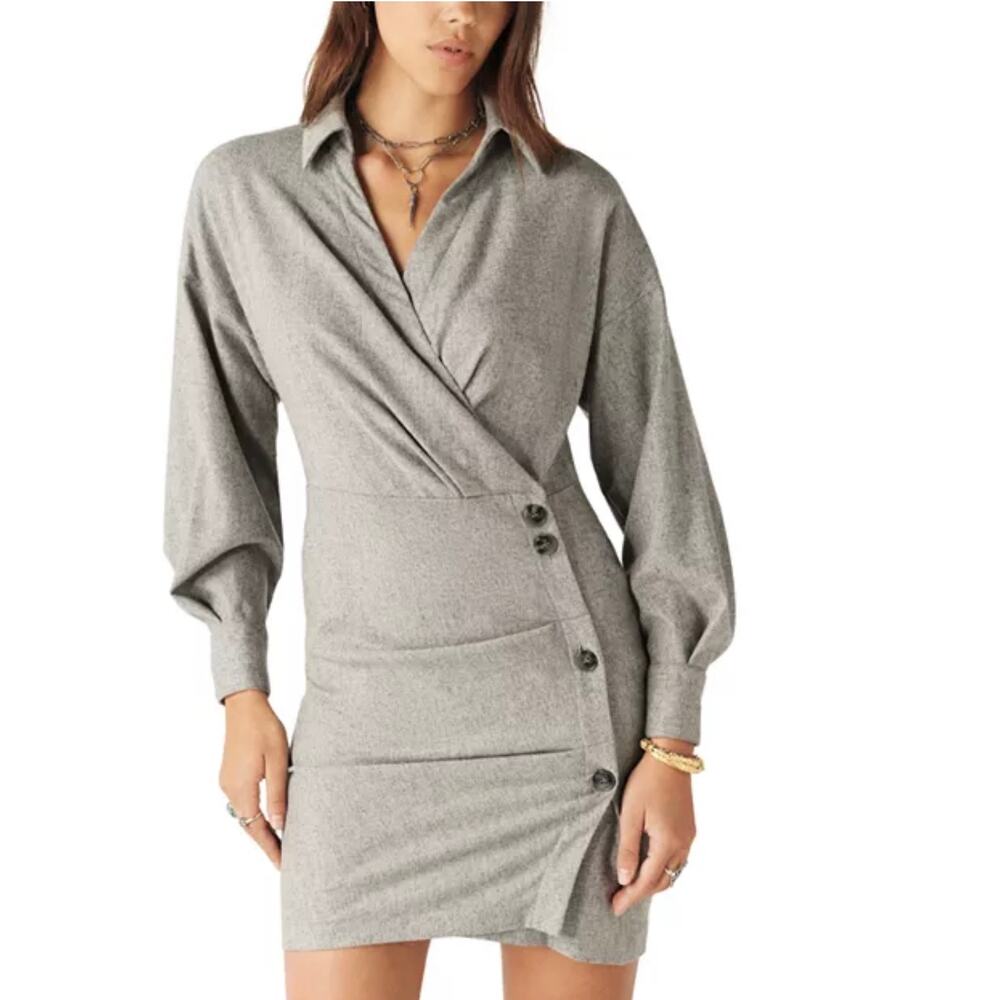 ba&sh Fastway Faux Wrap Shirt Wool Dress Size XS Long Sleeve Button Side